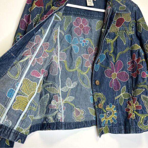 Coldwater Creek Floral Embroidered  Denim Jean Jacket Boho Size Medium - Picture 7 of 13